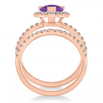 Amethyst & Diamonds Pear-Cut Halo Bridal Set 14K Rose Gold (2.48ct)