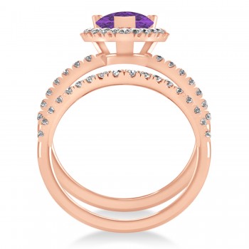 Amethyst & Diamonds Pear-Cut Halo Bridal Set 14K Rose Gold (2.48ct)