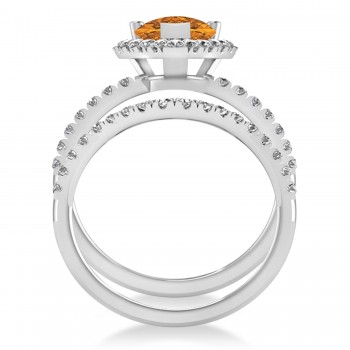 Citrine & Diamonds Pear-Cut Halo Bridal Set 14K White Gold (2.48ct)
