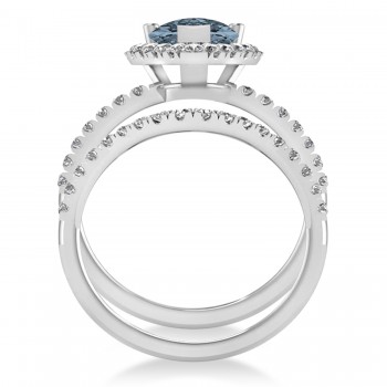 Gray Spinel & Diamonds Pear-Cut Halo Bridal Set 14K White Gold (2.48ct)