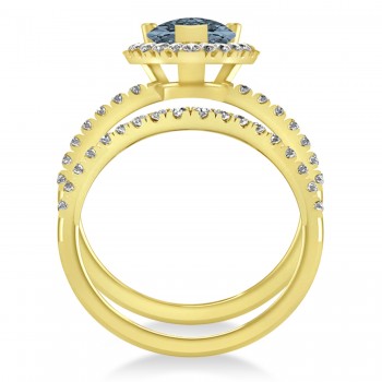 Gray Spinel & Diamonds Pear-Cut Halo Bridal Set 14K Yellow Gold (2.48ct)