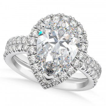 Lab Grown Diamond Pear-Cut Halo Bridal Set 14K White Gold (2.78ct)