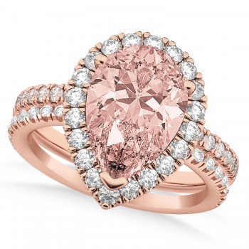 Morganite & Diamonds Pear-Cut Halo Bridal Set 14K Rose Gold (2.78ct)