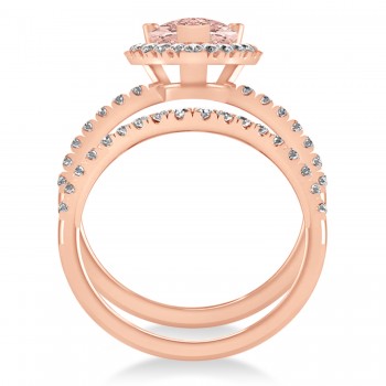 Morganite & Diamonds Pear-Cut Halo Bridal Set 14K Rose Gold (2.78ct)