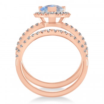 Moonstone & Diamonds Pear-Cut Halo Bridal Set 14K Rose Gold (2.78ct)