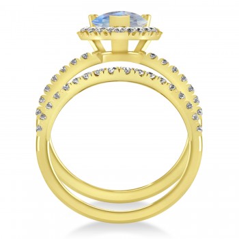 Moonstone & Diamonds Pear-Cut Halo Bridal Set 14K Yellow Gold (2.78ct)