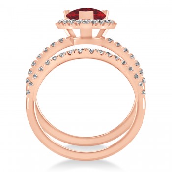 Ruby & Diamonds Pear-Cut Halo Bridal Set 14K Rose Gold (3.28ct)