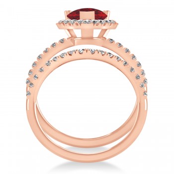 Ruby & Diamonds Pear-Cut Halo Bridal Set 14K Rose Gold (3.28ct)