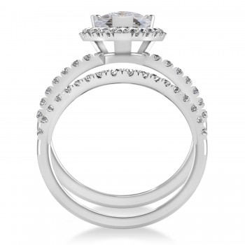 Salt & Pepper & White Diamonds Pear-Cut Halo Bridal Set 14K White Gold (2.78ct)