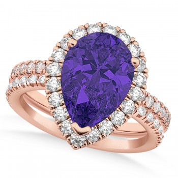 Tanzanite & Diamonds Pear-Cut Halo Bridal Set 14K Rose Gold (1.81ct)