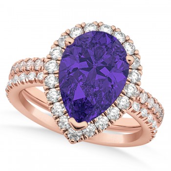 Tanzanite & Diamonds Pear-Cut Halo Bridal Set 14K Rose Gold (1.81ct)