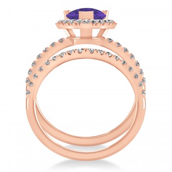 Tanzanite & Diamonds Pear-Cut Halo Bridal Set 14K Rose Gold (1.81ct)