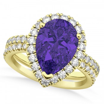 Tanzanite & Diamonds Pear-Cut Halo Bridal Set 14K Yellow Gold (1.81ct)