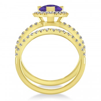 Tanzanite & Diamonds Pear-Cut Halo Bridal Set 14K Yellow Gold (1.81ct)