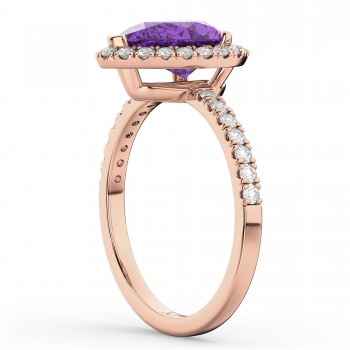 Pear Cut Halo Amethyst & Diamond Engagement Ring 14K Rose Gold 2.21ct