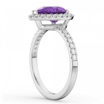 Pear Cut Halo Amethyst & Diamond Engagement Ring 14K White Gold 2.21ct