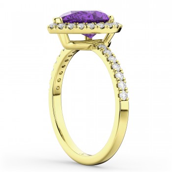 Pear Cut Halo Amethyst & Diamond Engagement Ring 14K Yellow Gold 2.21ct