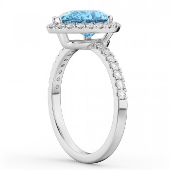 Pear Cut Halo Blue Topaz & Diamond Engagement Ring 14K White Gold 1.91ct
