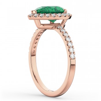 Pear Cut Halo Emerald & Diamond Engagement Ring 14K Rose Gold 3.21ct