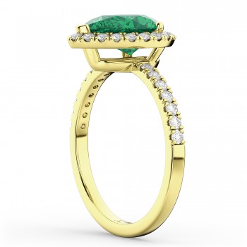 Pear Cut Halo Emerald & Diamond Engagement Ring 14K Yellow Gold 3.21ct