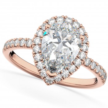 Pear Cut Halo Moissanite & Diamond Engagement Ring 14K Rose Gold 2.44ct