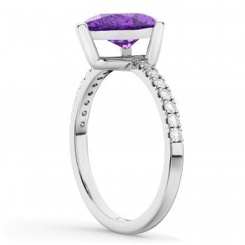 Pear Cut Sidestone Accented Amethyst & Diamond Engagement Ring 14K White Gold 1.91ct
