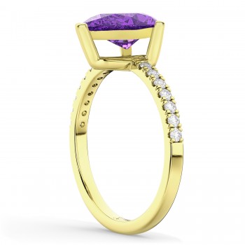 Pear Cut Sidestone Accented Amethyst & Diamond Engagement Ring 14K Yellow Gold 1.91ct