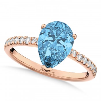Pear Cut Sidestone Accented Blue Topaz & Diamond Engagement Ring 14K Rose Gold 1.61ct