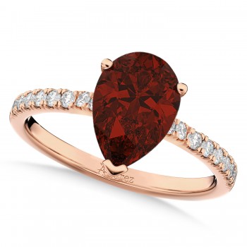 Pear Cut Sidestone Accented Garnet & Diamond Engagement Ring 14K Rose Gold 2.01ct