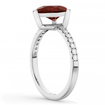 Pear Cut Sidestone Accented Garnet & Diamond Engagement Ring 14K White Gold 2.01ct