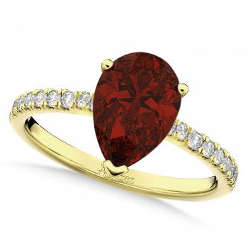 Pear Cut Sidestone Accented Garnet & Diamond Engagement Ring 14K Yellow Gold 2.01ct