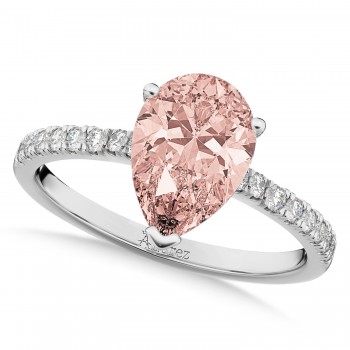 Pear Cut Sidestone Accented Morganite & Diamond Engagement Ring 14K White Gold 2.21ct