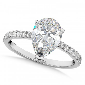 Pear Cut Sidestone Accented Moissanite & Diamond Engagement Ring 14K White Gold 2.14ct