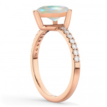 Pear Cut Sidestone Accented Opal & Diamond Engagement Ring 14K Rose Gold 1.24ct