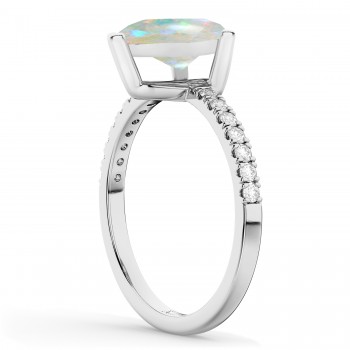 Pear Cut Sidestone Accented Opal & Diamond Engagement Ring 14K White Gold 1.24ct