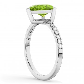 Pear Cut Sidestone Accented Peridot & Diamond Engagement Ring 14K White Gold 1.61ct