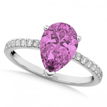 Pear Cut Sidestone Accented Pink Sapphire & Diamond Engagement Ring 14K White Gold 2.71ct