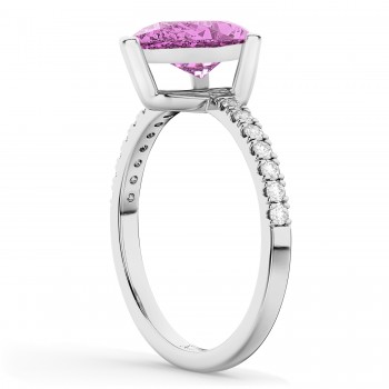 Pear Cut Sidestone Accented Pink Sapphire & Diamond Engagement Ring 14K White Gold 2.71ct