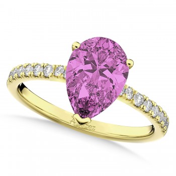 Pear Cut Sidestone Accented Pink Sapphire & Diamond Engagement Ring 14K Yellow Gold 2.71ct