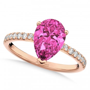 Pear Cut Sidestone Accented Pink Tourmaline & Diamond Engagement Ring 14K Rose Gold 1.61ct