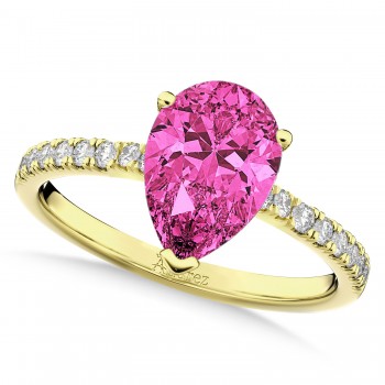 Pear Cut Sidestone Accented Pink Tourmaline & Diamond Engagement Ring 14K Yellow Gold 1.61ct