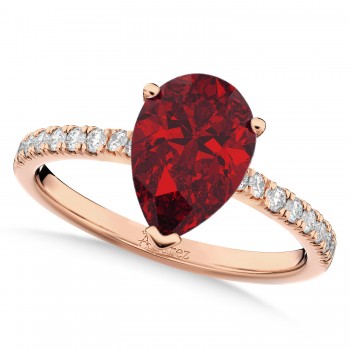 Pear Cut Sidestone Accented Ruby & Diamond Engagement Ring 14K Rose Gold 2.71ct