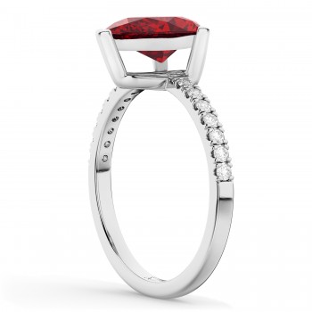 Pear Cut Sidestone Accented Ruby & Diamond Engagement Ring 14K White Gold 2.71ct