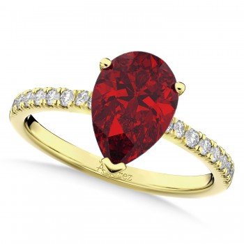 Pear Cut Ruby & Diamond Engagement Ring 14K Yellow Gold 2.71ct