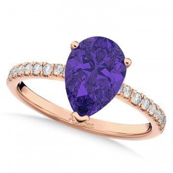 Pear Cut Sidestone Accented Tanzanite & Diamond Engagement Ring 14K Rose Gold 1.24ct