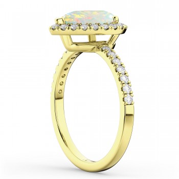 Pear Cut Halo Opal & Diamond Engagement Ring 14K Yellow Gold 1.54ct