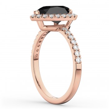 Pear Cut Halo Black Onyx & Diamond Engagement Ring 14K Rose Gold 2.21ct