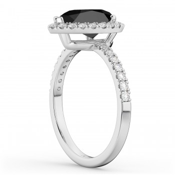 Pear Cut Halo Black Onyx & Diamond Engagement Ring 14K White Gold 2.21ct