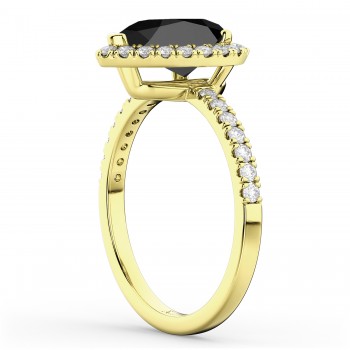 Pear Cut Halo Black Onyx & Diamond Engagement Ring 14K Yellow Gold 2.21ct