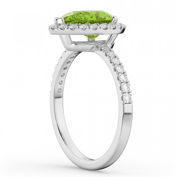Pear Cut Halo Peridot & Diamond Engagement Ring 14K White Gold 1.91ct